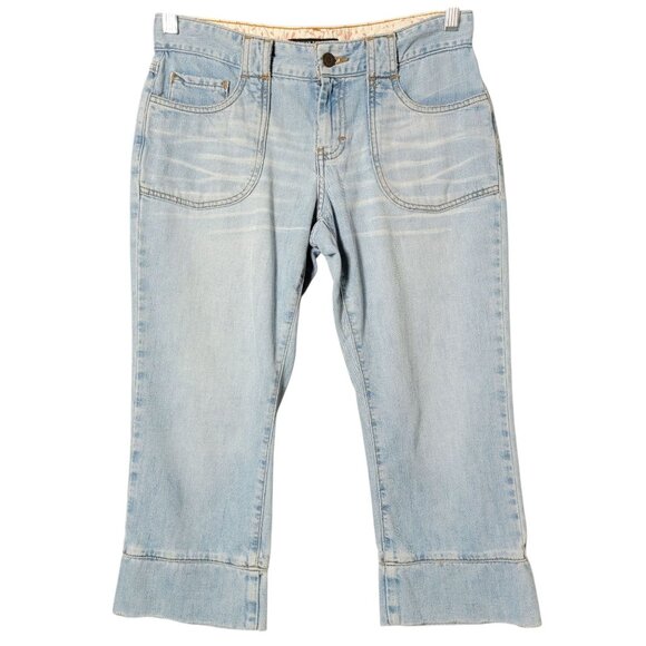American Eagle Womens Y2K Light Wash Low Rise Whisker Capri Cropped Jeans Size 4 - Picture 1 of 10